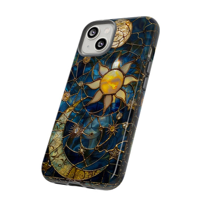 Celestial Stained Glass Moon and Stars Phone Case | Faux Stain Glass Starry Night Sky Design Phone Cover | iPhone 15 | Pixel 8 | Samsung S24