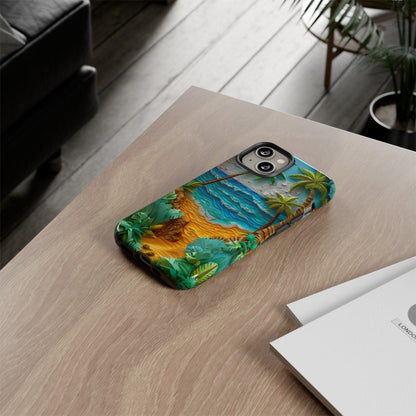 Paper Quilling Sunset Beach Phone Case, Faux Paper Hawaiian Shoreline Wave Design, iPhone 15 14 13 Pro Max, Pixel 8 7, Samsung S24 S23 Ultra