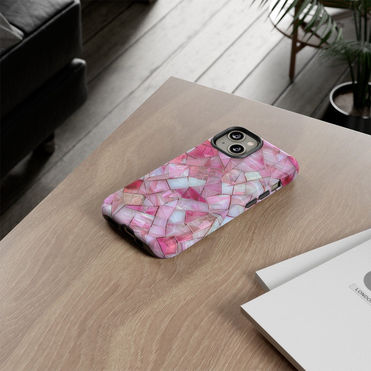Cute Pink Stained Glass Phone Case, Pink Crystal Aesthetic Phone Cover, iPhone Pro Max, Google Pixel Pro, Samsung Galaxy Plus Ultra