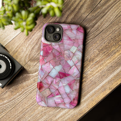 Cute Pink Stained Glass Phone Case, Pink Crystal Aesthetic Phone Cover, iPhone Pro Max, Google Pixel Pro, Samsung Galaxy Plus Ultra