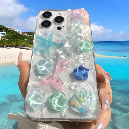 Cute 3D Starfish & Mermaid Phone Case, Crystal Stone for iPhone 15 14 13 12 11 Pro Max, Perfect Gift for Her