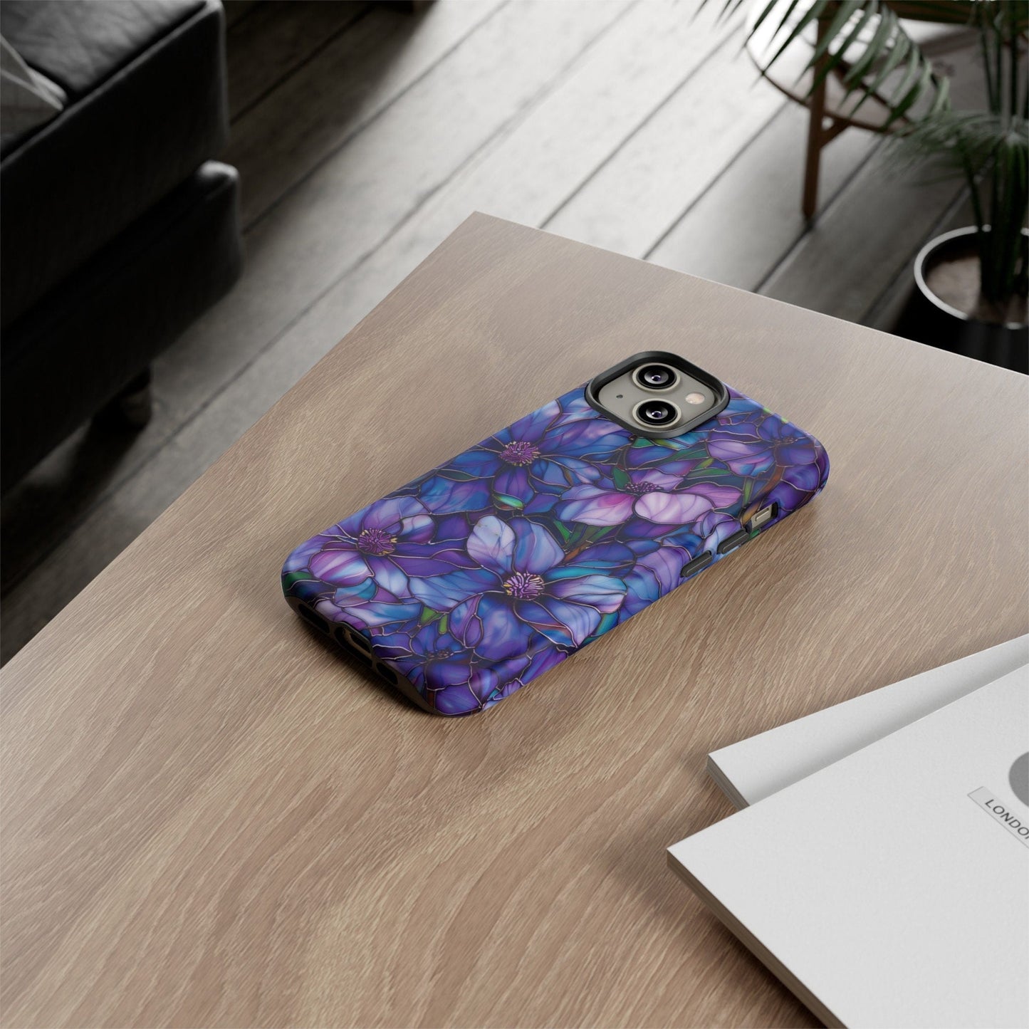 Floral Stained Glass Phone Case, Stained Glass Flower Blossoms Phone Cover, iPhone 15 Pro Max, Google Pixel Pro, Samsung Galaxy Plus Ultra