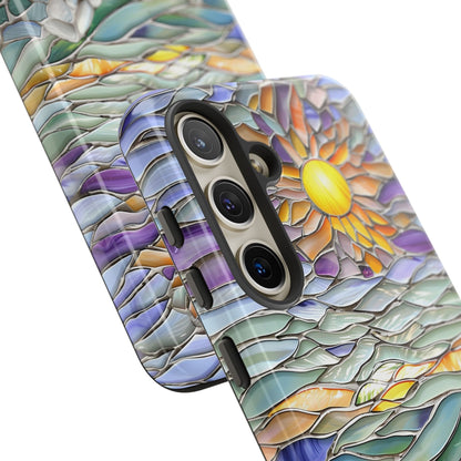 3D Stained Glass style Sun and Ocean Phone Case, Glass Mosaic Boho for iPhone 13, 14, 15, Pixel 8 Pro, Samsung S24