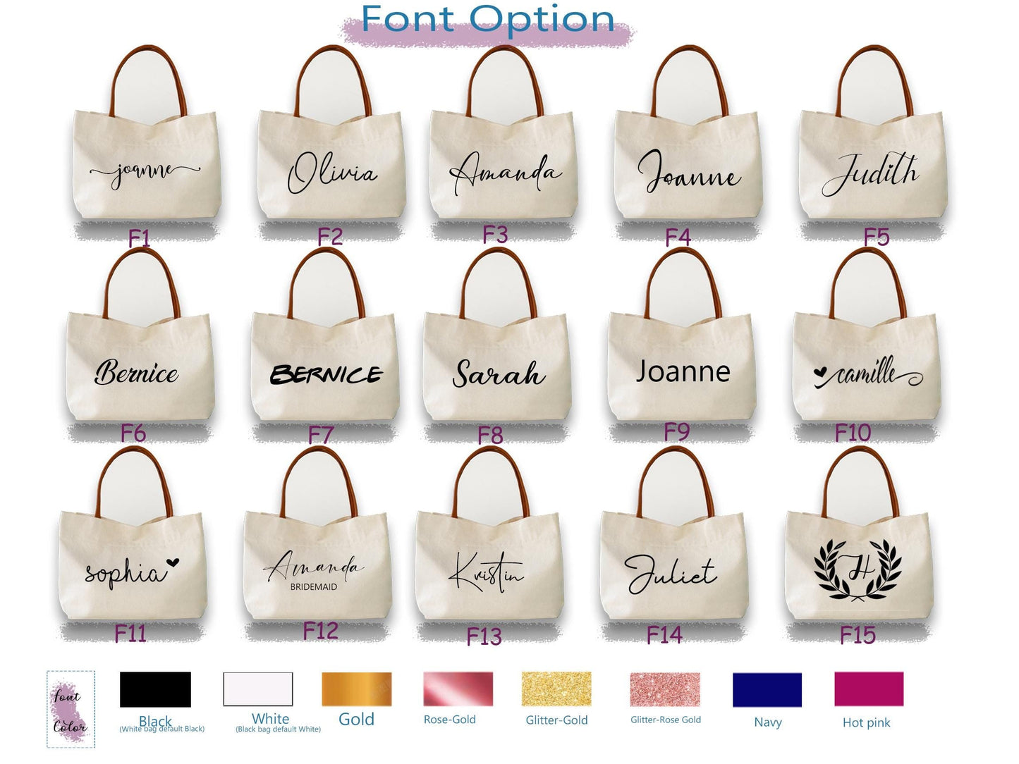 Custom Bridesmaid Canvas Tote Bag with Name, Beach Bag with Zipper/Magnetic Buckle, Bridal Party Gift, Birthday/Wedding Gift for Friends/Bridesmaid