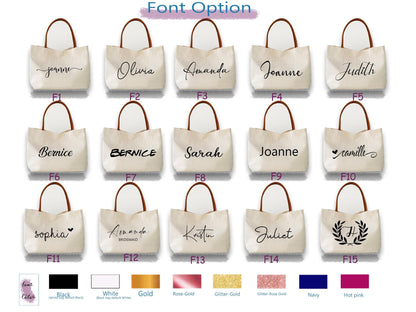 Custom Bridesmaid Canvas Tote Bag with Name, Beach Bag with Zipper/Magnetic Buckle, Bridal Party Gift, Birthday/Wedding Gift for Friends/Bridesmaid
