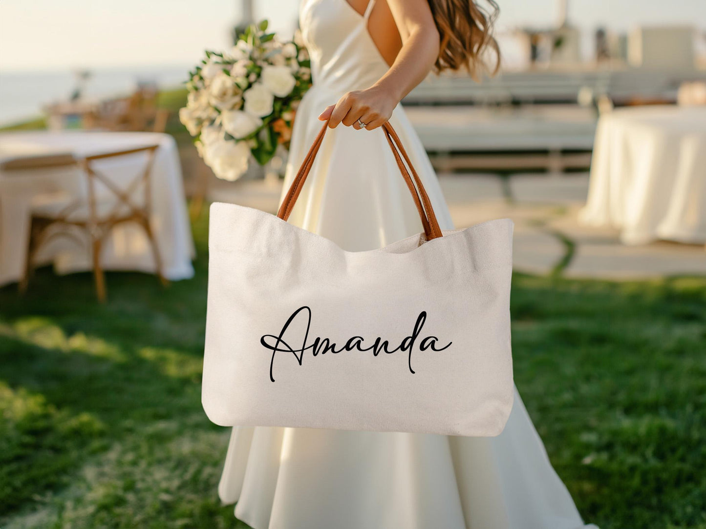 Custom Bridesmaid Canvas Tote Bag with Name, Beach Bag with Zipper/Magnetic Buckle, Bridal Party Gift, Birthday/Wedding Gift for Friends/Bridesmaid