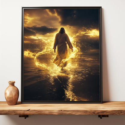 Jesus Walking on Water | Digital Download | Bible Verse Wall Art | Gift Trendy | Living Room Home Decor | Framed Canvas | Christian Print