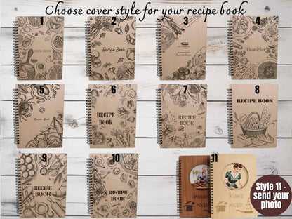 Personalized Wood Recipe Spiral Notebook Birthday Gift for Her Custom CookBook Personalzied Recipe Book Wooden Spiral Notebook Cooking Gift