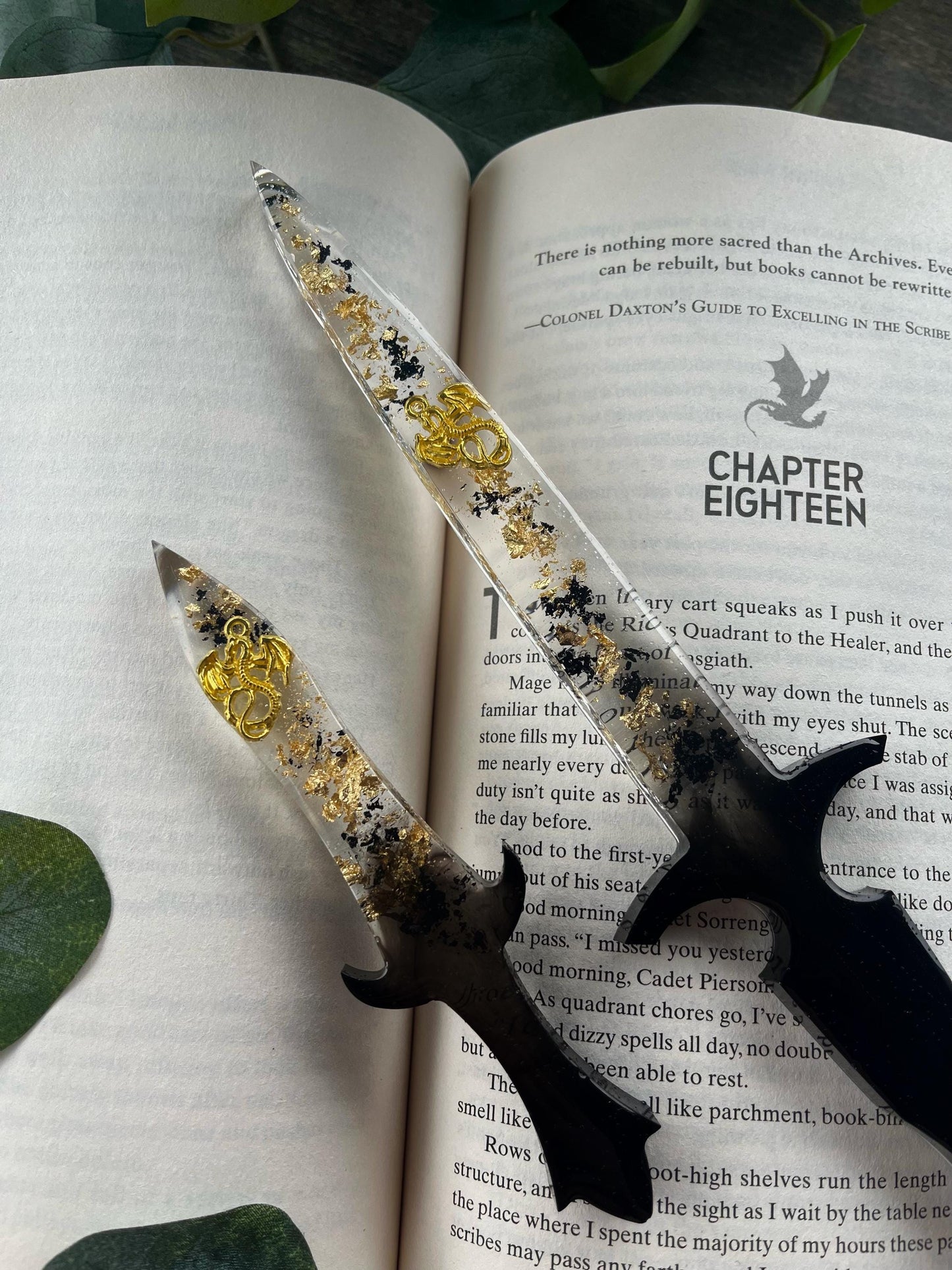 Fourth Wing Inspired Resin Dagger Gold Dragon BookLover Gift Handmade Gifts Bookshelf Decor Bookish Merch Bookworm Decor Dragons