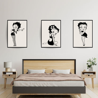 Betty Boop Set of 3 Canvas / Art Prints / Framed Wall Art, Home Decor, Dorm Art for College Girls, Aura Poster Gift for Girlfriend