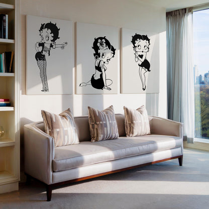 Betty Boop Set of 3 Canvas / Art Prints / Framed Wall Art, Home Decor, Dorm Art for College Girls, Aura Poster Gift for Girlfriend