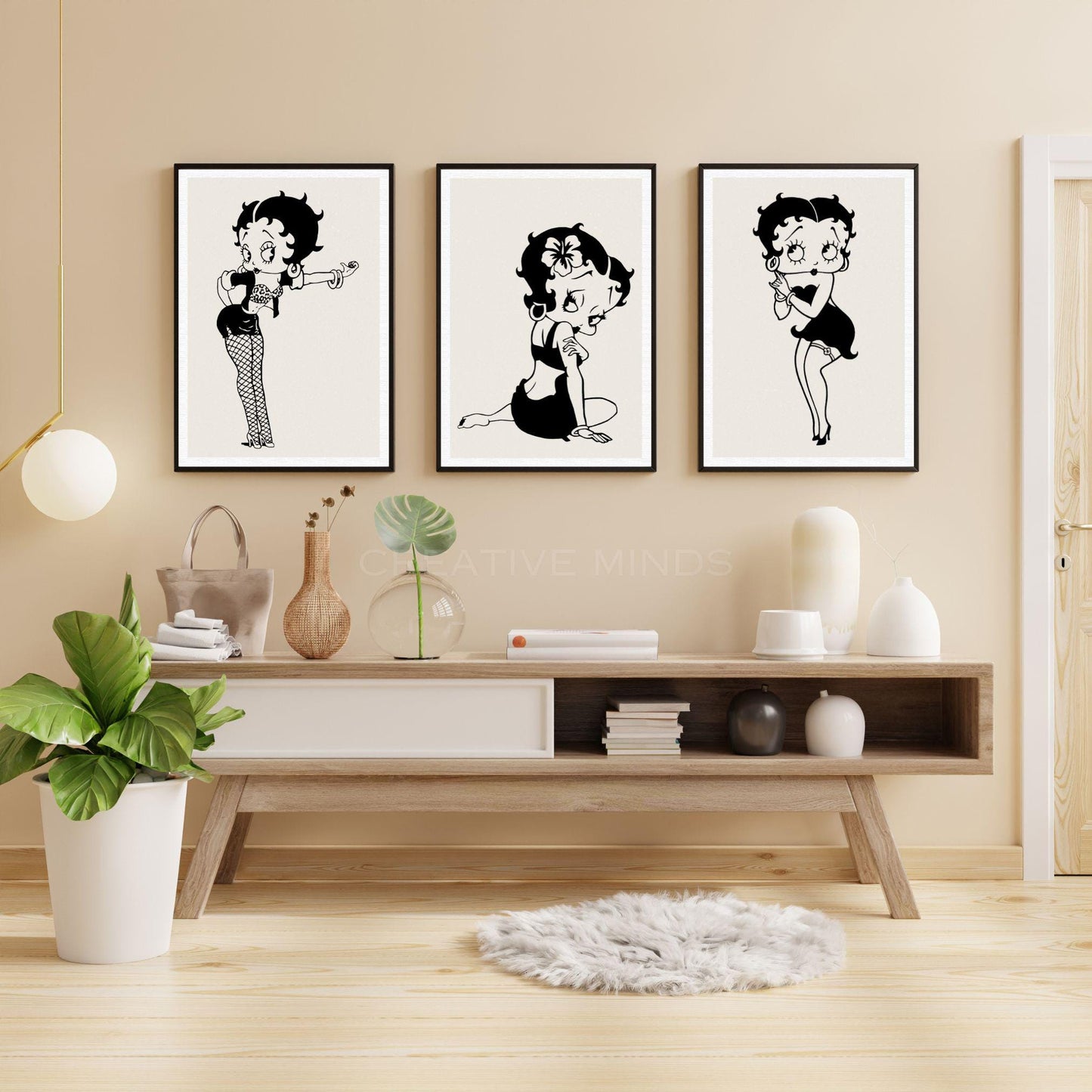 Betty Boop Set of 3 Canvas / Art Prints / Framed Wall Art, Home Decor, Dorm Art for College Girls, Aura Poster Gift for Girlfriend