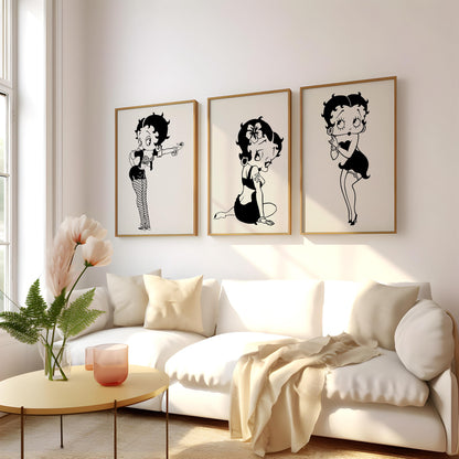Betty Boop Set of 3 Canvas / Art Prints / Framed Wall Art, Home Decor, Dorm Art for College Girls, Aura Poster Gift for Girlfriend