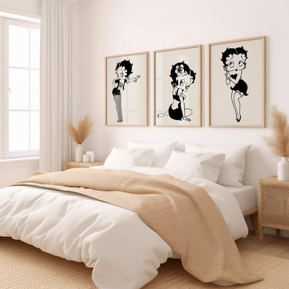Betty Boop Set of 3 Canvas / Art Prints / Framed Wall Art, Home Decor, Dorm Art for College Girls, Aura Poster Gift for Girlfriend