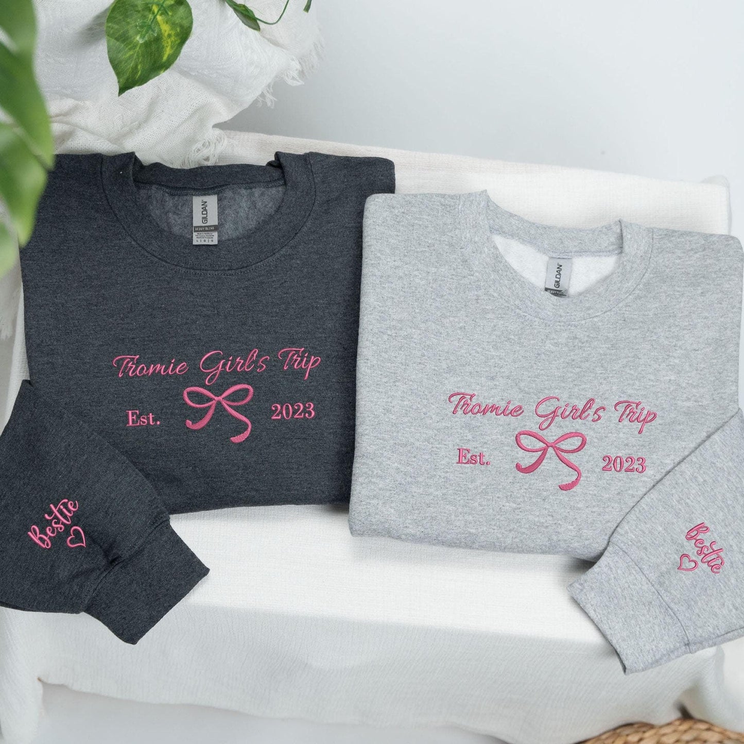 Custom Embroidered Girl's Trip 2025 Sweatshirt | Matching Besties Sweater | Custom Sorority Shirt | Custom Coquette Text Hoodie |