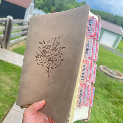 Birthflower NLT PERSONALIZE Bible, nlt Bible, Bible with Installed Laminated Tabs,  NLT Gift Bible, Holy Bible, Bible Tab Package Hosana Revival, Birthmonth