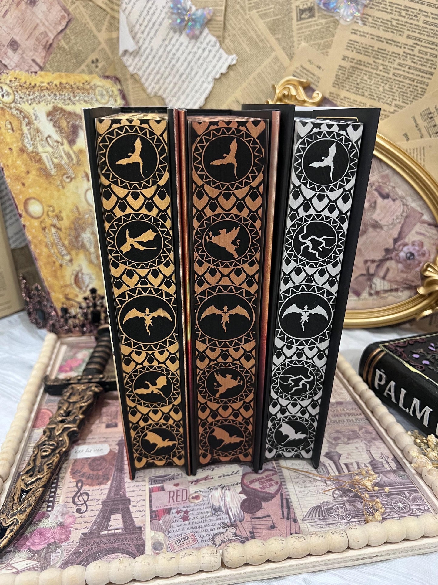 Fourth Wing or Iron Flame or Onyx Storm | Rebecca Yarros | Custom | Stenciled Painted Edges | Bookish Stickers and Bookmark included |
