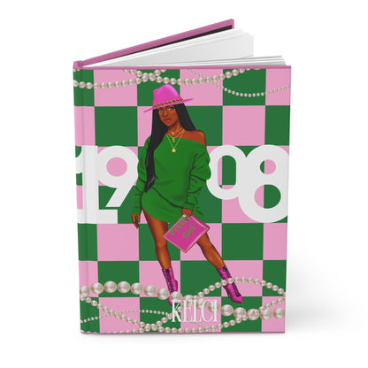 Custom Pink and Green Hardcover Journal,1908 Journal, Sorority Gift, Alpha Kappa Alpha Notebook, Probate Gift, AKA Journal, Greek Life Gift,