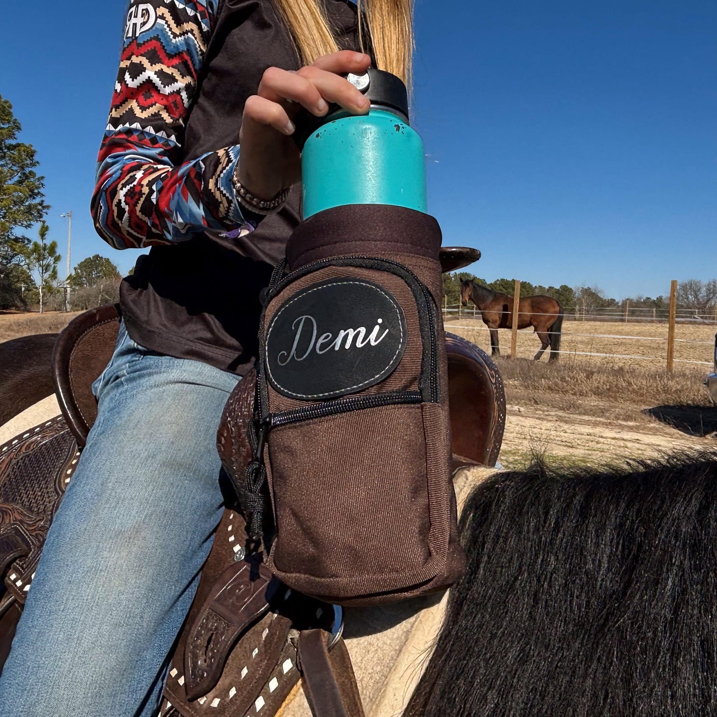 Personalized Horse Saddle Water Bottle Holder, Brown, Multi Pocket Horse Saddle Drink Holder up to 40oz, Horse Gifts, Horse Stuff Horse Tack