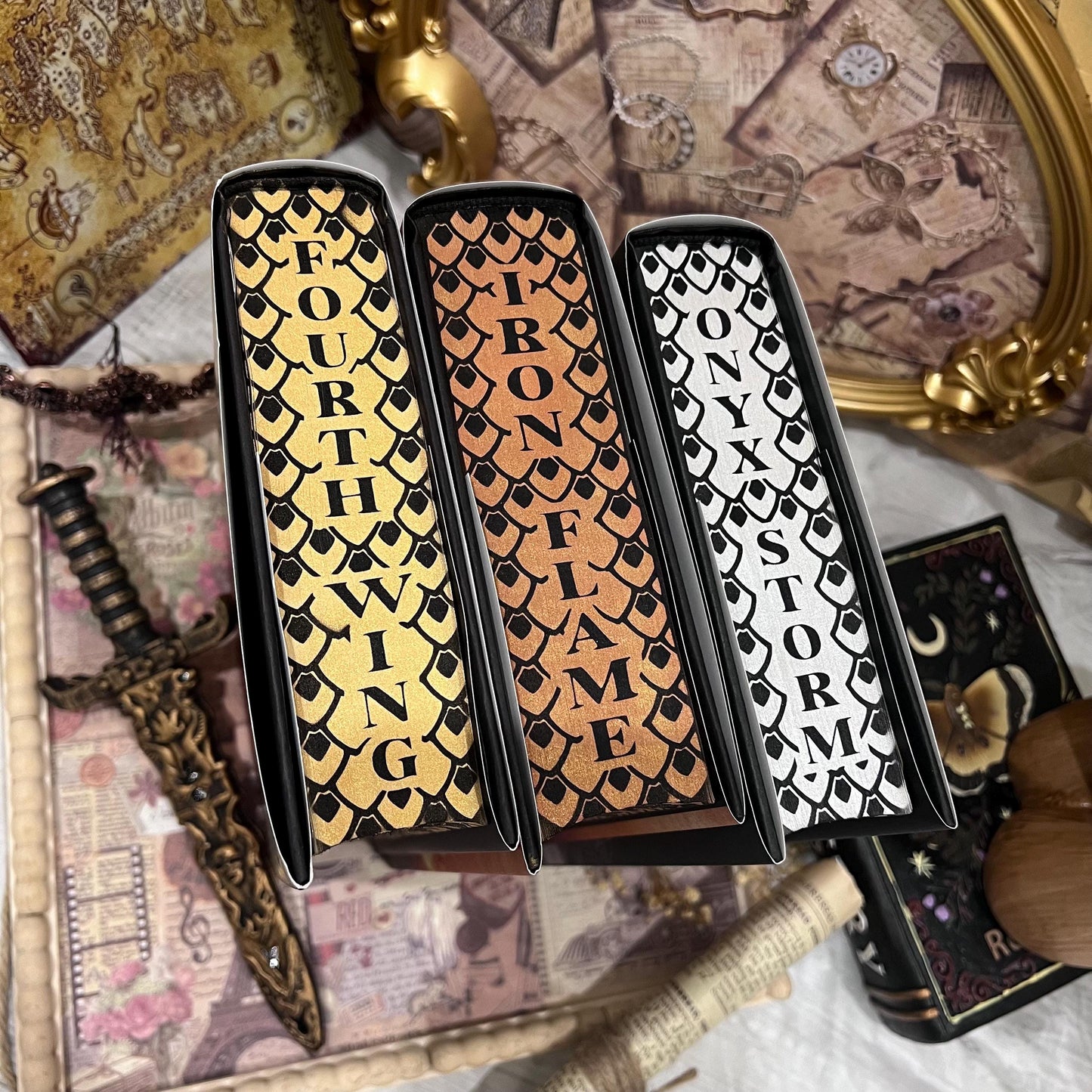 Fourth Wing or Iron Flame or Onyx Storm | Rebecca Yarros | Custom | Stenciled Painted Edges | Bookish Stickers and Bookmark included |