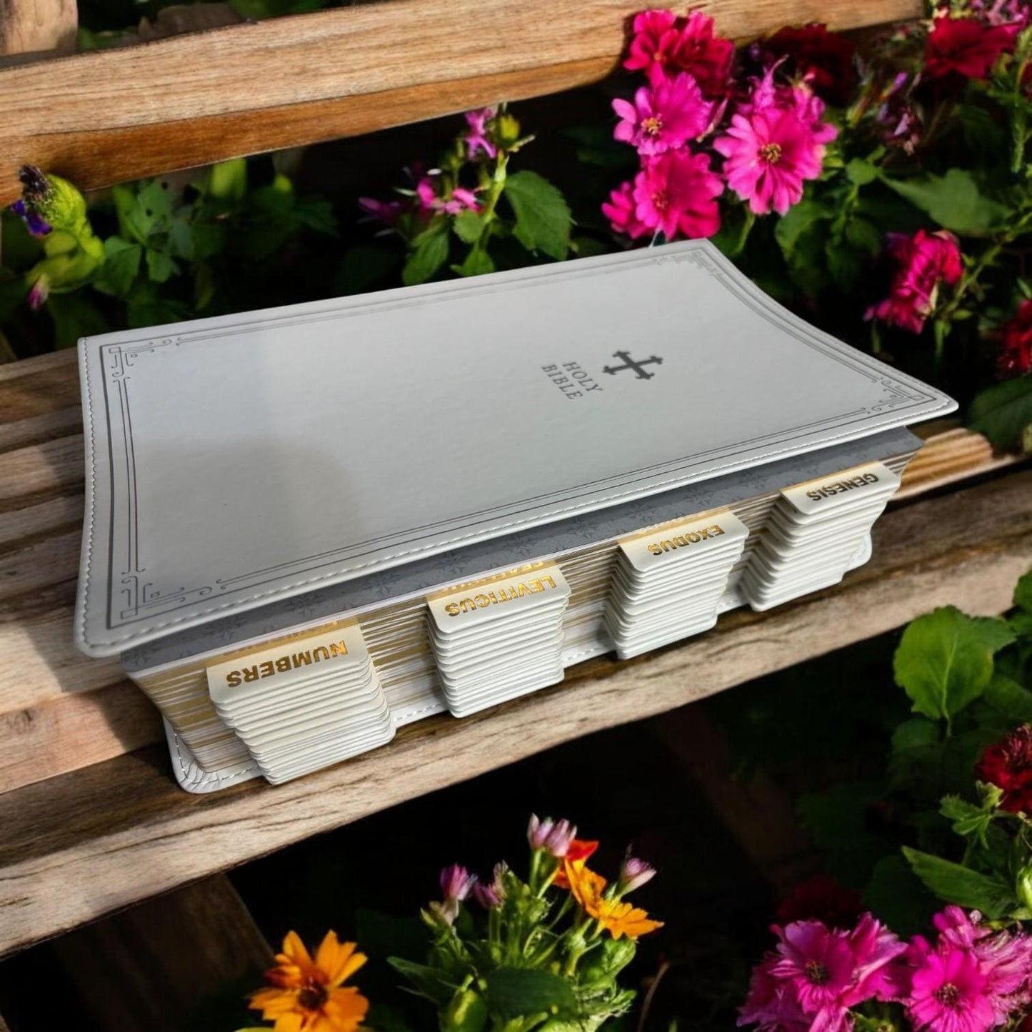 Custom White NRSV Tabbed BIBLE with Tabs Catholic Gift for Her Mom Women Men Christian Baptism Communion Confirmation Wedding Birthday Son