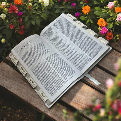 Custom White NRSV Tabbed BIBLE with Tabs Catholic Gift for Her Mom Women Men Christian Baptism Communion Confirmation Wedding Birthday Son