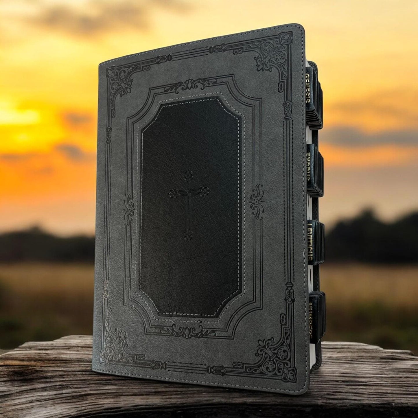 Custom Leather Black KJV Tabbed BIBLE with Tabs Christian Gift for Him Dad Men Her Communion Baptism Catholic Confirmation Wedding LARGE Birthday