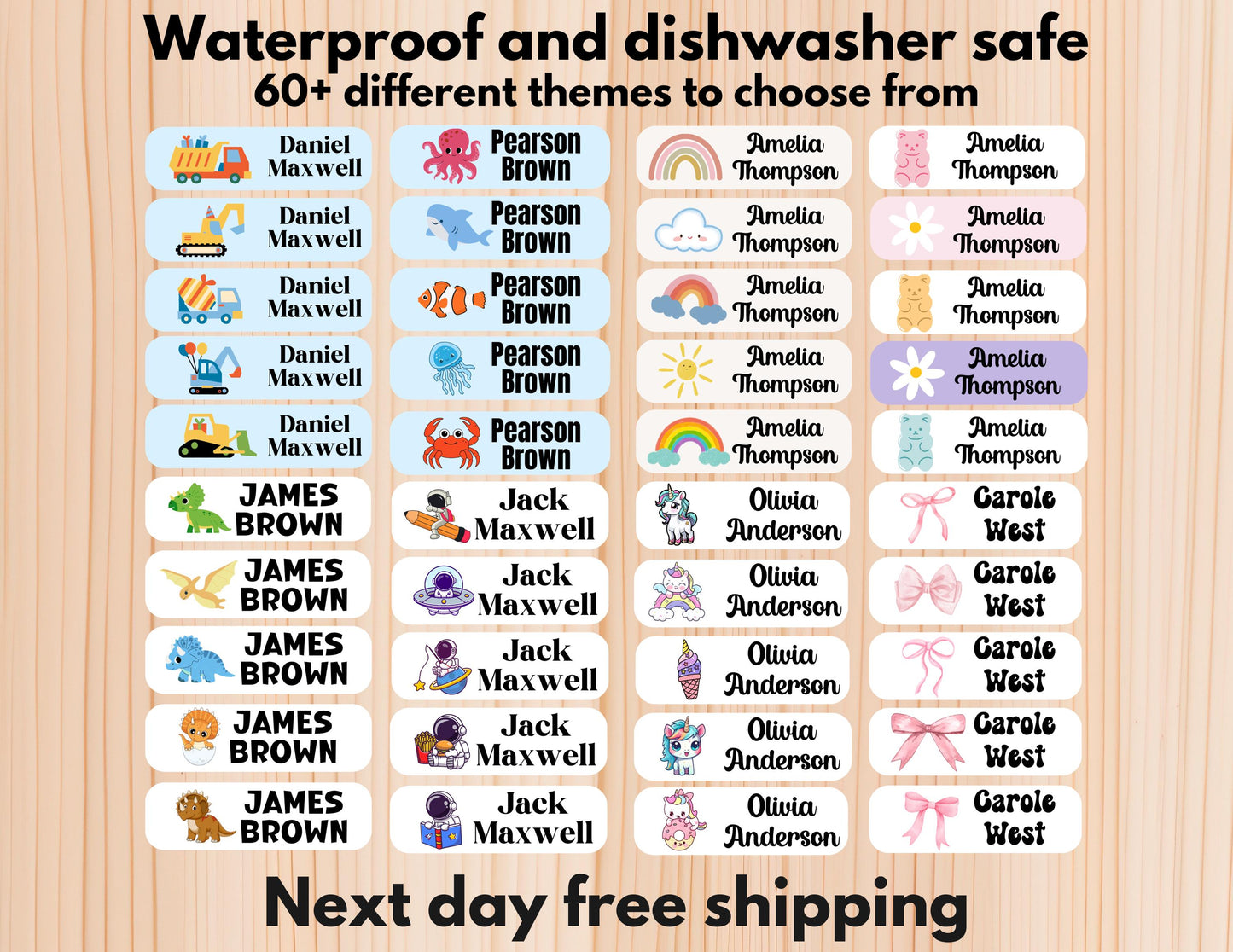 102 Waterproof Daycare Labels, Dishwasher Safe , Iron on, Summer camp name labels, School Supply, Customized Labels, Water bottle name label