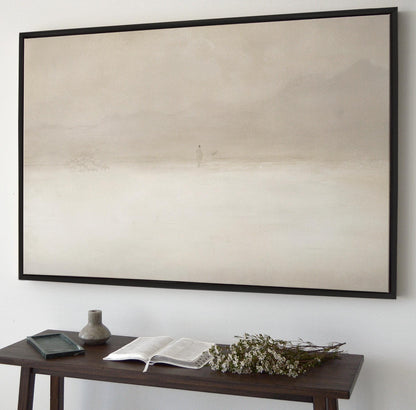 Jesus Leaves the 99 Premium Canvas, Framed, Beige, White, Neutral, Framed, Lost Sheep, Shepherd, Horizontal Sketch Bible Pray Faith Art Gift