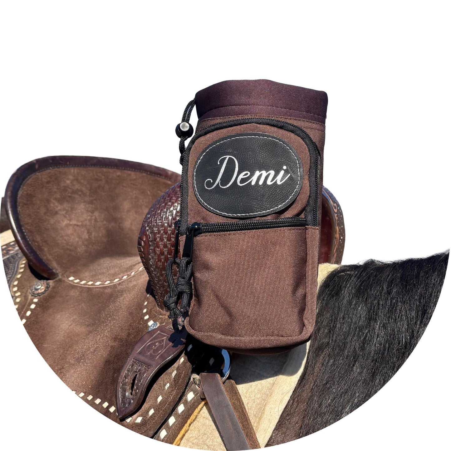 Personalized Horse Saddle Water Bottle Holder, Brown, Multi Pocket Horse Saddle Drink Holder up to 40oz, Horse Gifts, Horse Stuff Horse Tack