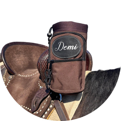 Personalized Horse Saddle Water Bottle Holder, Brown, Multi Pocket Horse Saddle Drink Holder up to 40oz, Horse Gifts, Horse Stuff Horse Tack