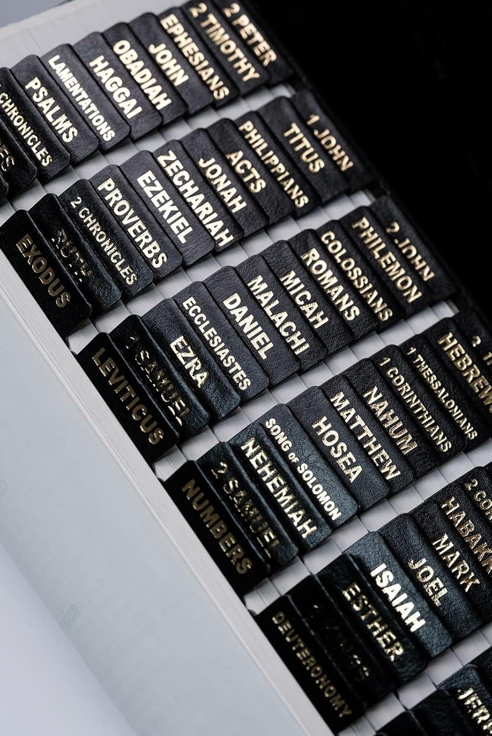 Custom Leather Black KJV Tabbed BIBLE with Tabs Christian Gift for Him Dad Men Her Communion Baptism Catholic Confirmation Wedding LARGE Birthday