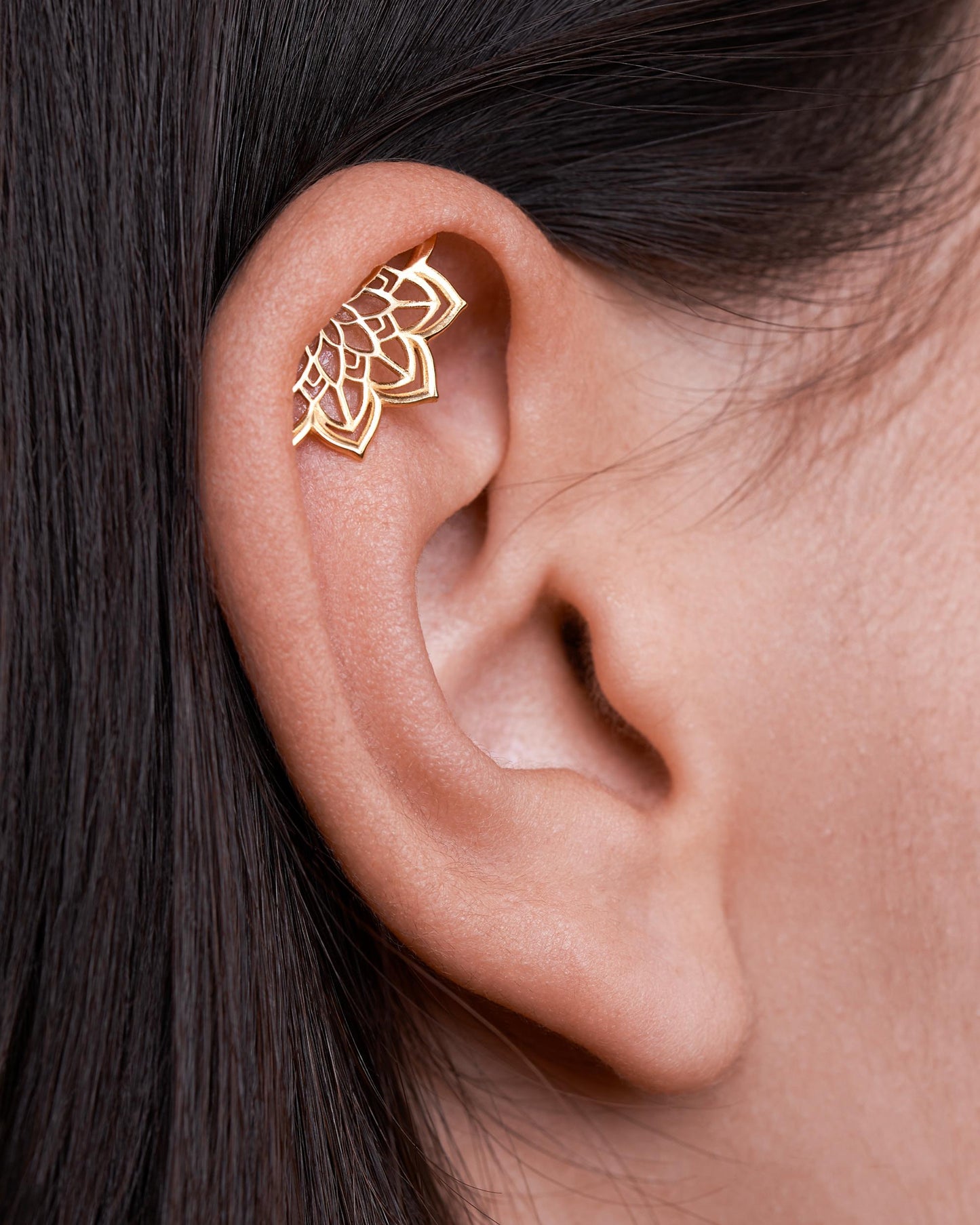 Boho Helix Earring • Geometric Mandala Lotus Flower Hidden Helix • Piercing 18G 16G • Cartilage Bohemian Silver Spiritual Jewelry •  CRT023