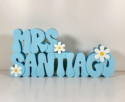 Personalized Teacher Name Plate, Daisy, Teacher Name Sign, Retro Name Sign, Groovy Name Plate, Teacher Gift, Daycare Gift, Office Name Plate
