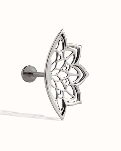 Boho Helix Earring • Geometric Mandala Lotus Flower Hidden Helix • Piercing 18G 16G • Cartilage Bohemian Silver Spiritual Jewelry •  CRT023